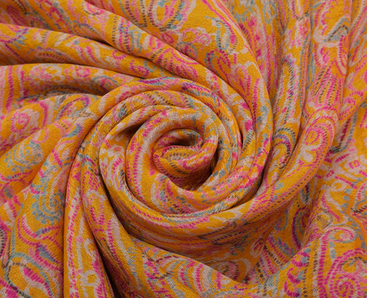 Sushila Vintage Yellow Saree 100% Pure Silk Printed Paisley Soft Craft Fabric