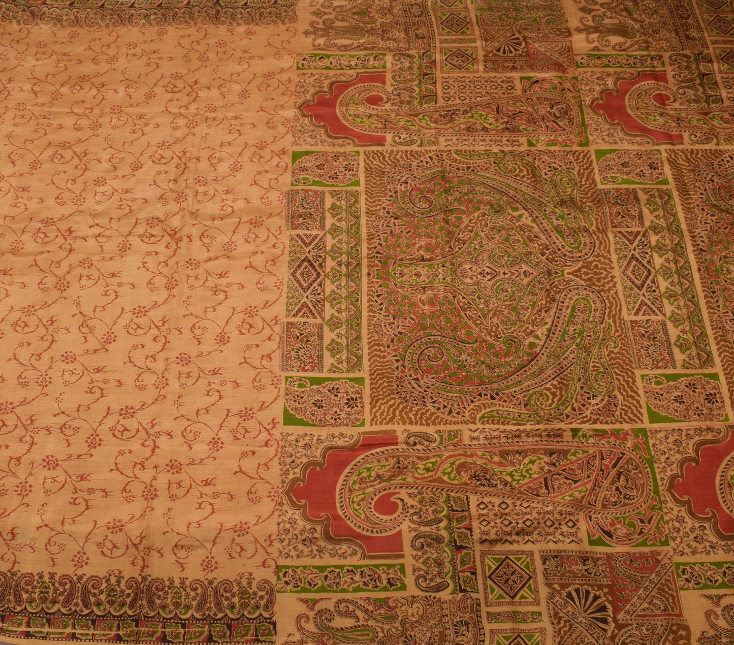 Sushila Vintage Brown Saree 100% Pure Silk Printed Floral Soft Craft Sari Fabric