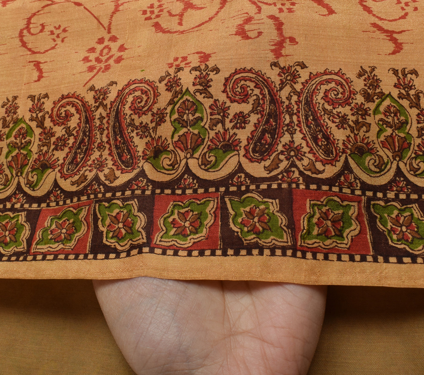 Sushila Vintage Brown Saree 100% Pure Silk Printed Floral Soft Craft Sari Fabric