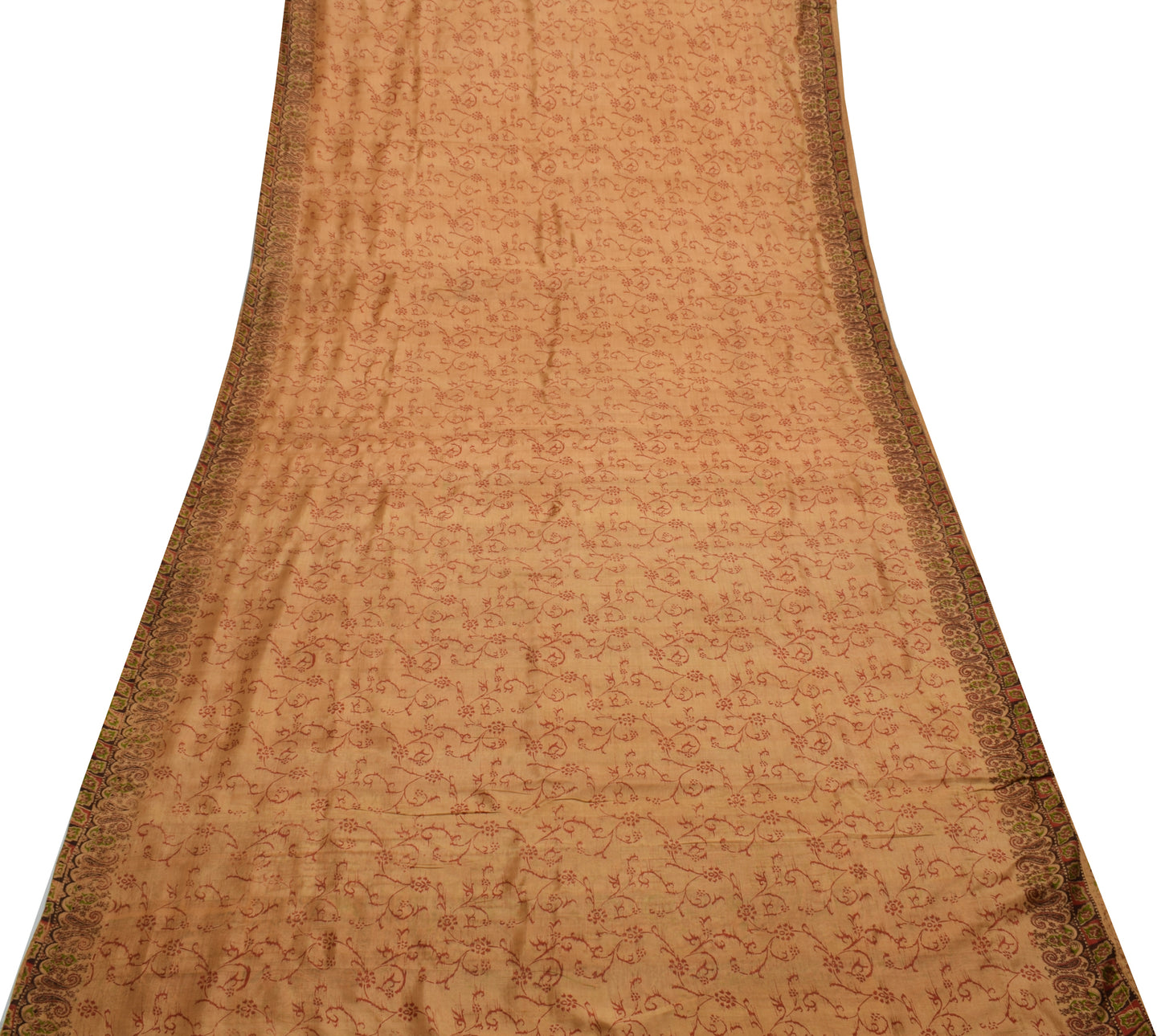 Sushila Vintage Brown Saree 100% Pure Silk Printed Floral Soft Craft Sari Fabric
