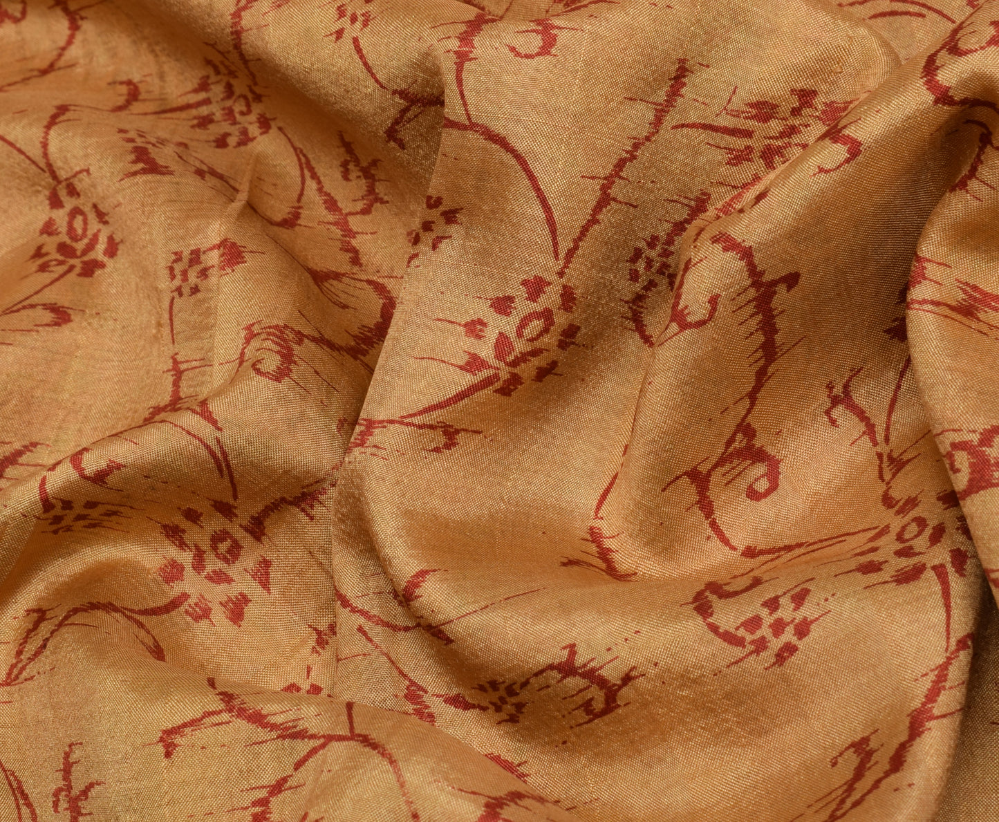 Sushila Vintage Brown Saree 100% Pure Silk Printed Floral Soft Craft Sari Fabric