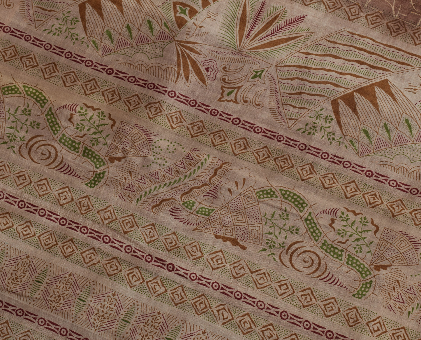 Sushila Vintage Indian Brown Saree 100% Pure Silk Printed Soft Craft Sari Fabric