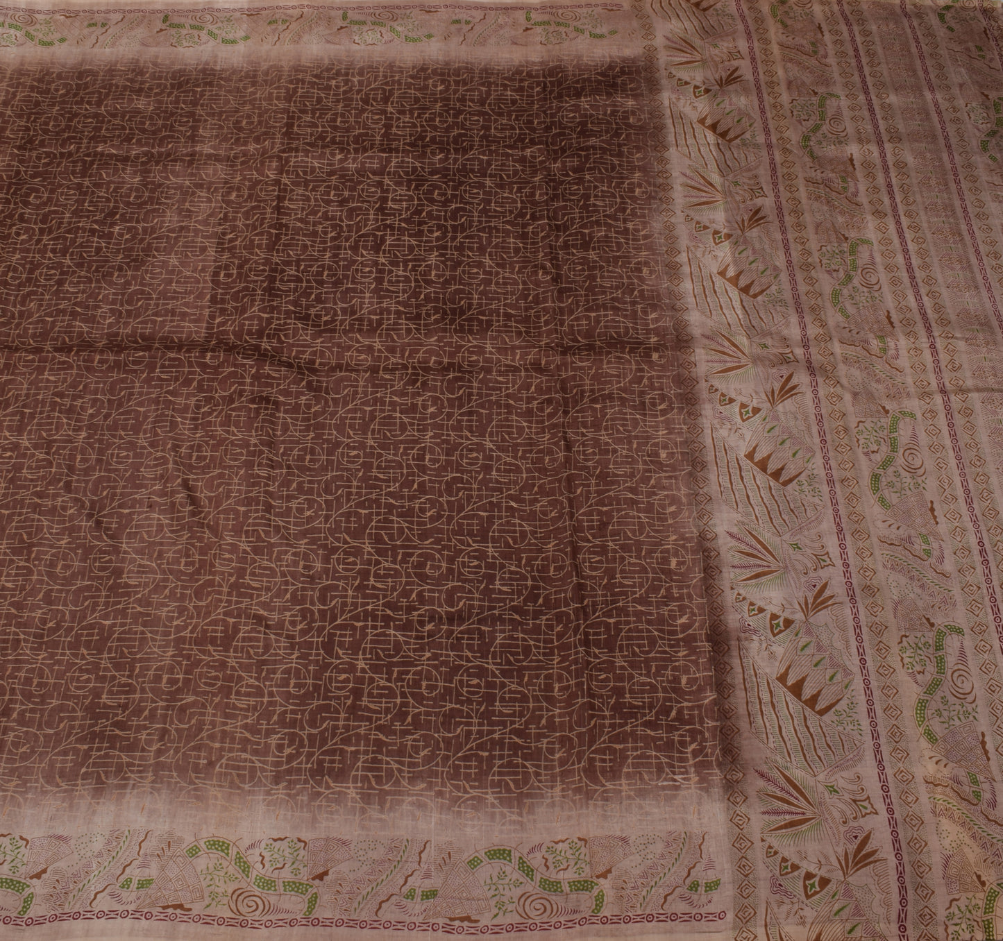 Sushila Vintage Indian Brown Saree 100% Pure Silk Printed Soft Craft Sari Fabric