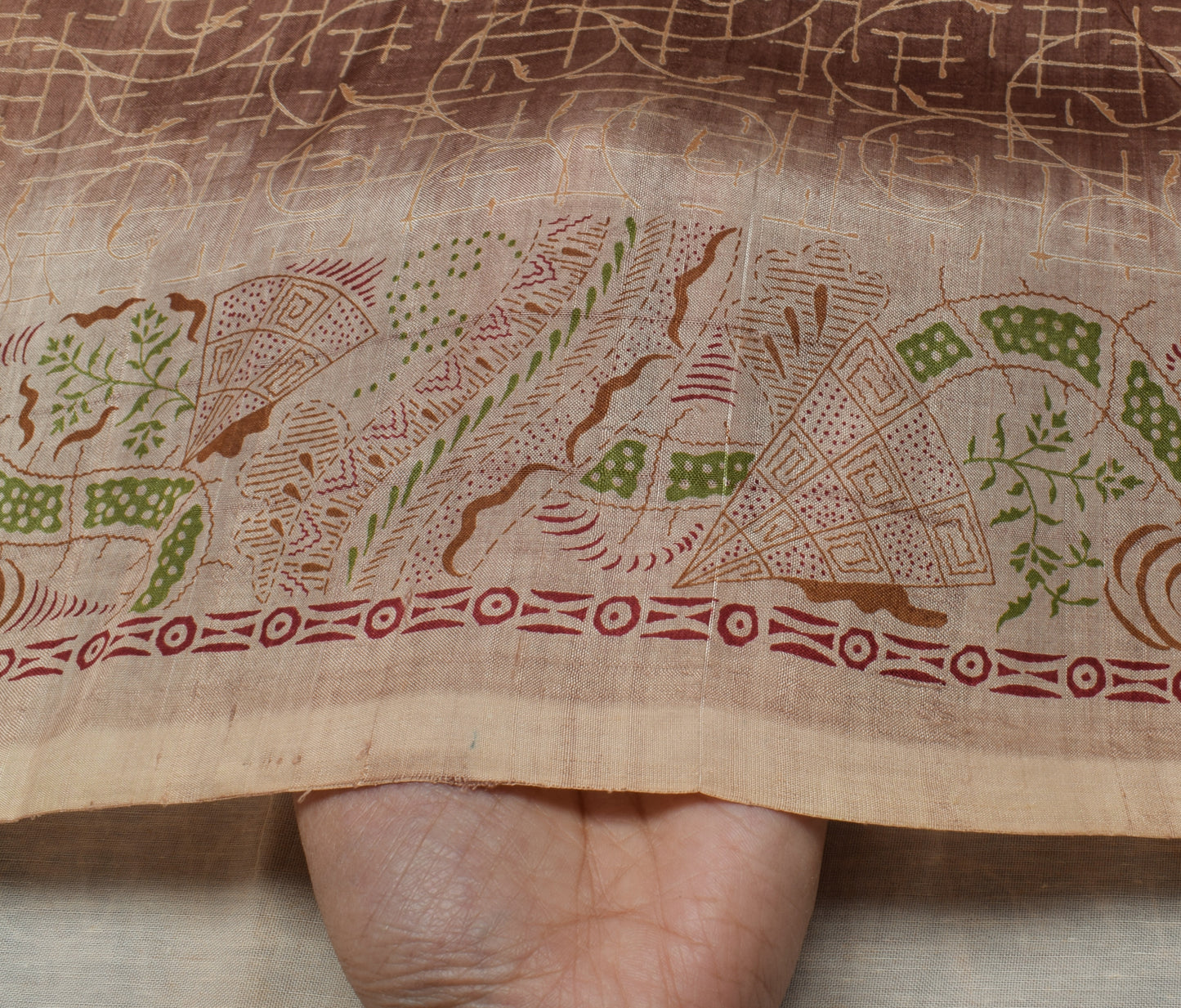 Sushila Vintage Indian Brown Saree 100% Pure Silk Printed Soft Craft Sari Fabric
