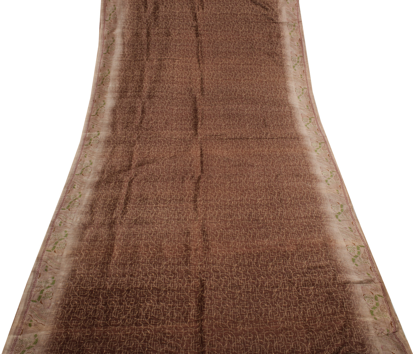 Sushila Vintage Indian Brown Saree 100% Pure Silk Printed Soft Craft Sari Fabric