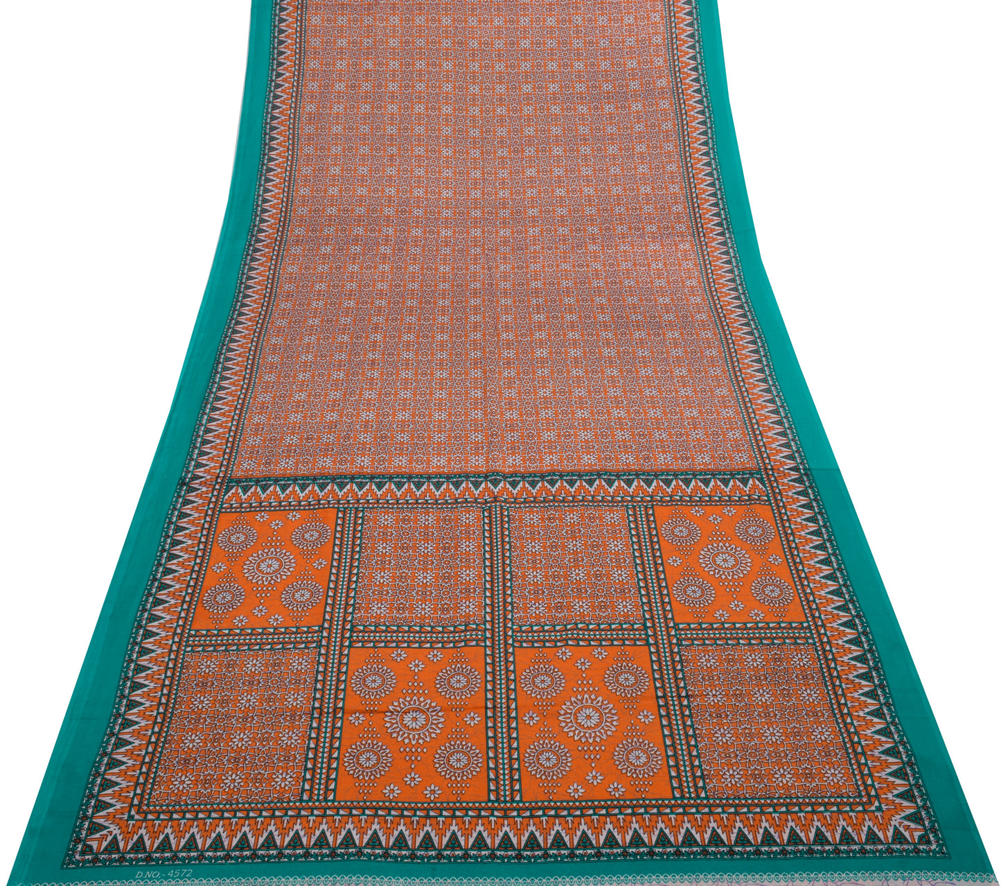 Sushila Vintage Orange Saree Blend Silk Printed Floral Soft Craft Sari Fabric