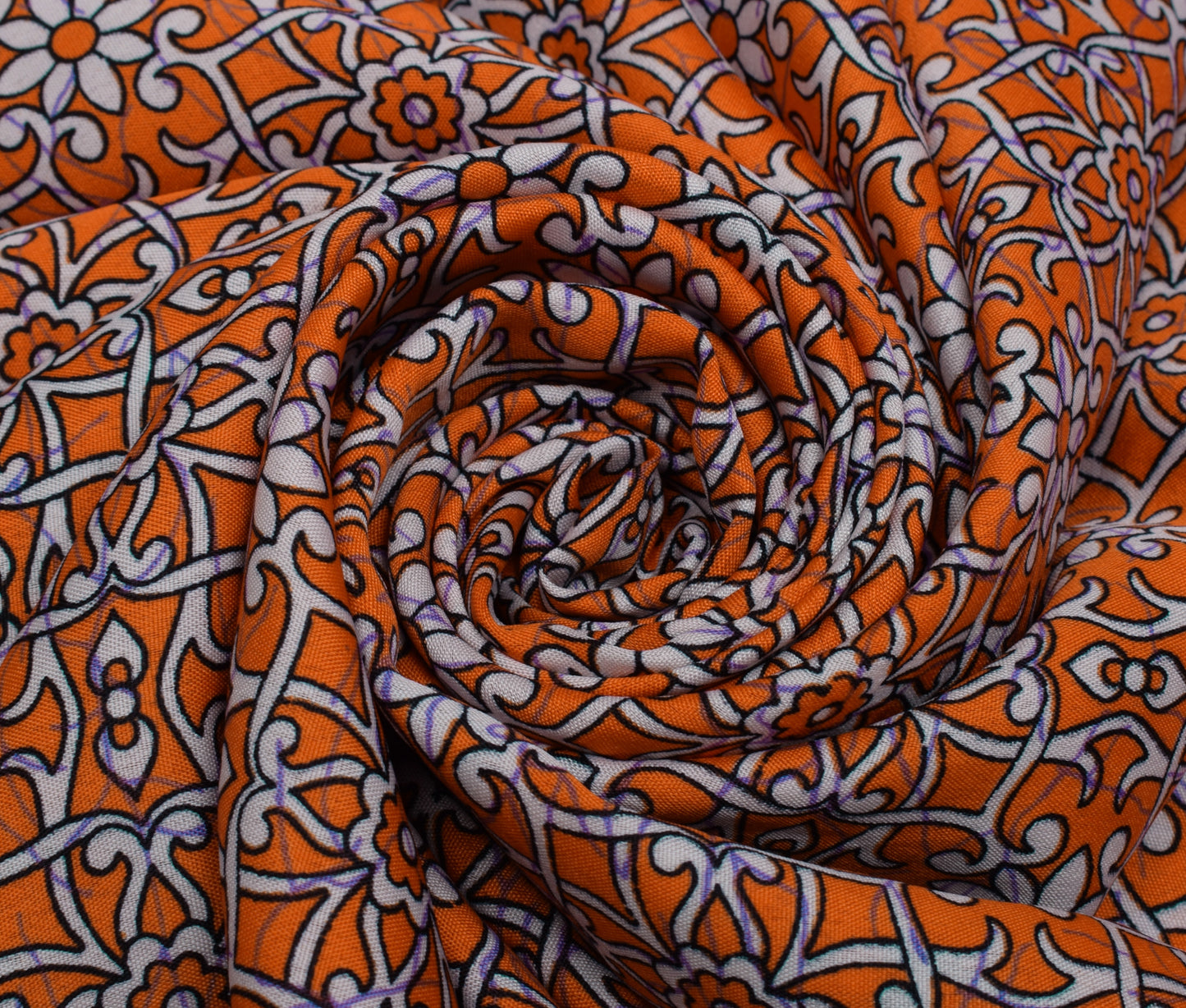Sushila Vintage Orange Saree Blend Silk Printed Floral Soft Craft Sari Fabric
