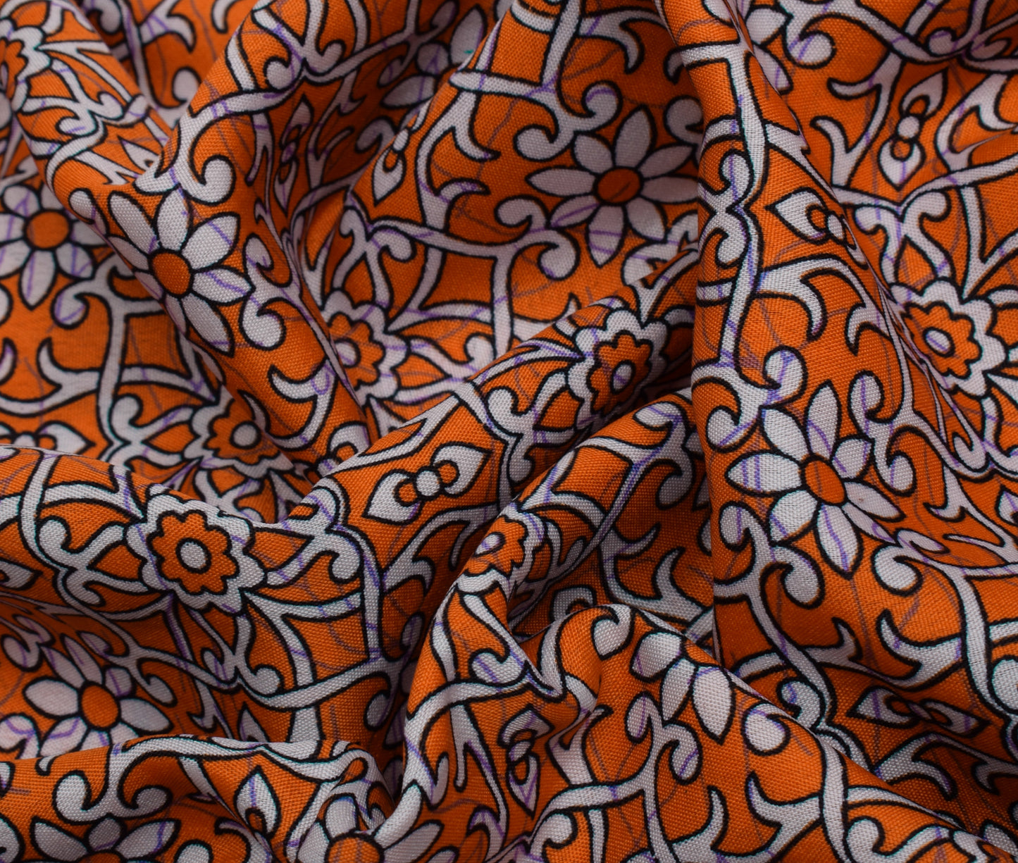 Sushila Vintage Orange Saree Blend Silk Printed Floral Soft Craft Sari Fabric