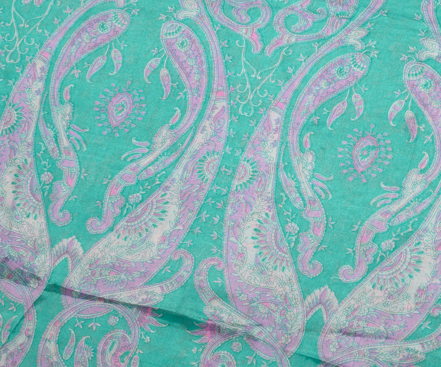 Sushila Vintage Aqua Green Saree Blend Silk Printed Floral Soft Craft Fabric