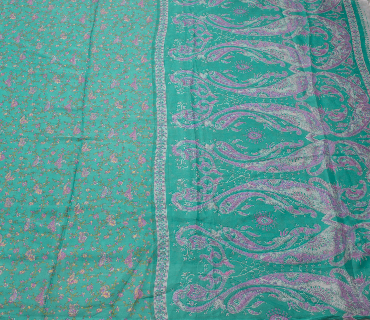 Sushila Vintage Aqua Green Saree Blend Silk Printed Floral Soft Craft Fabric