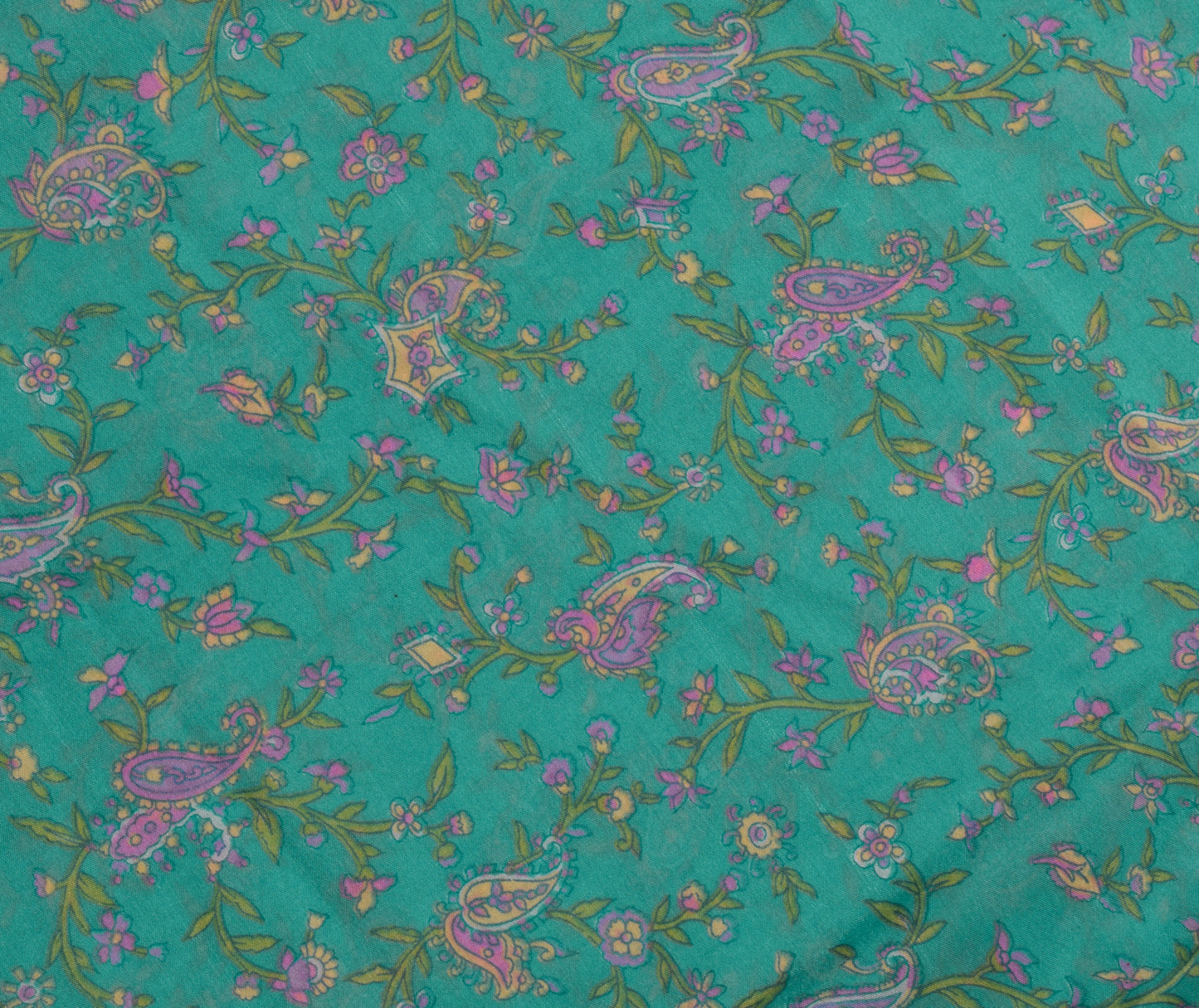Sushila Vintage Aqua Green Saree Blend Silk Printed Floral Soft Craft Fabric