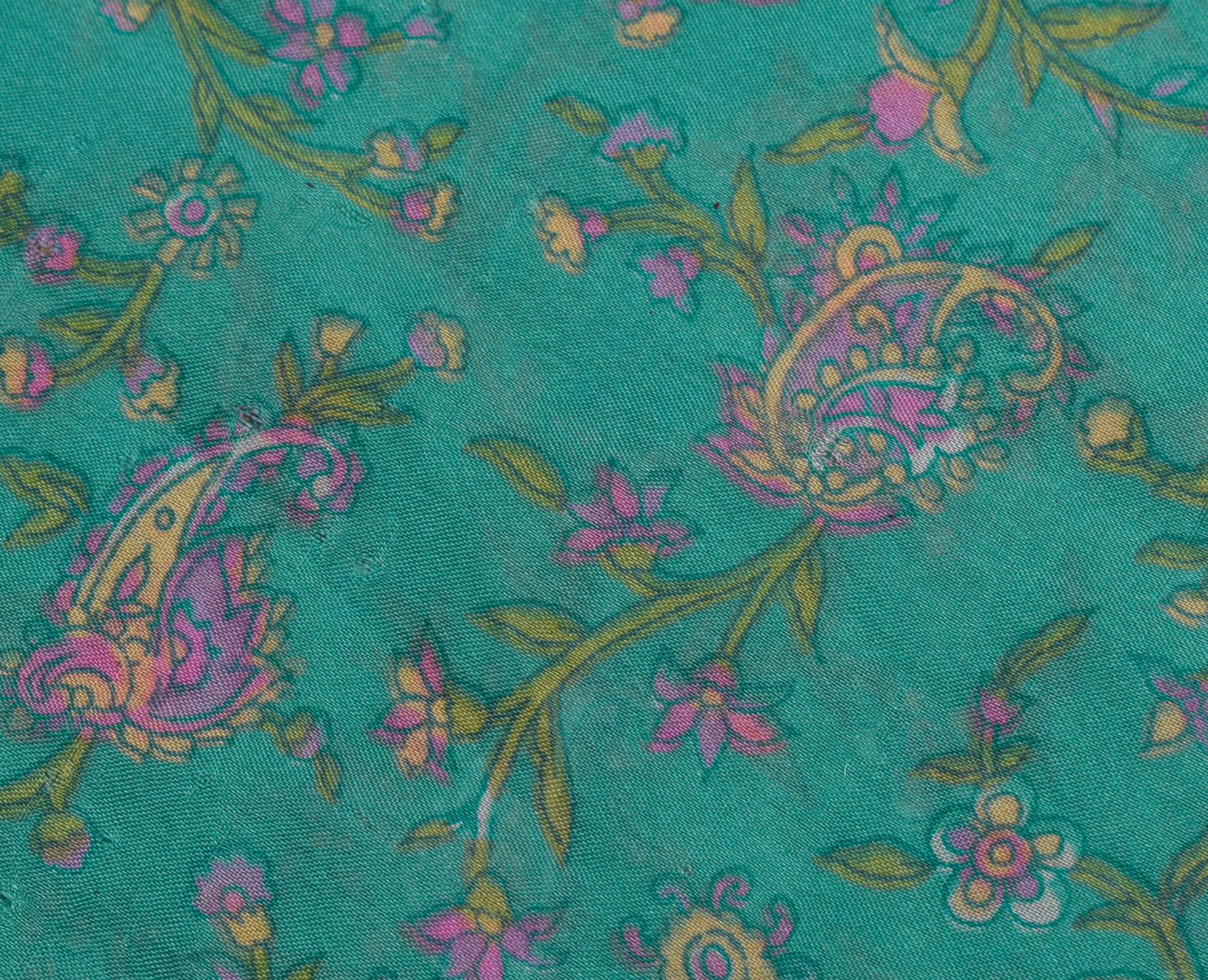 Sushila Vintage Aqua Green Saree Blend Silk Printed Floral Soft Craft Fabric