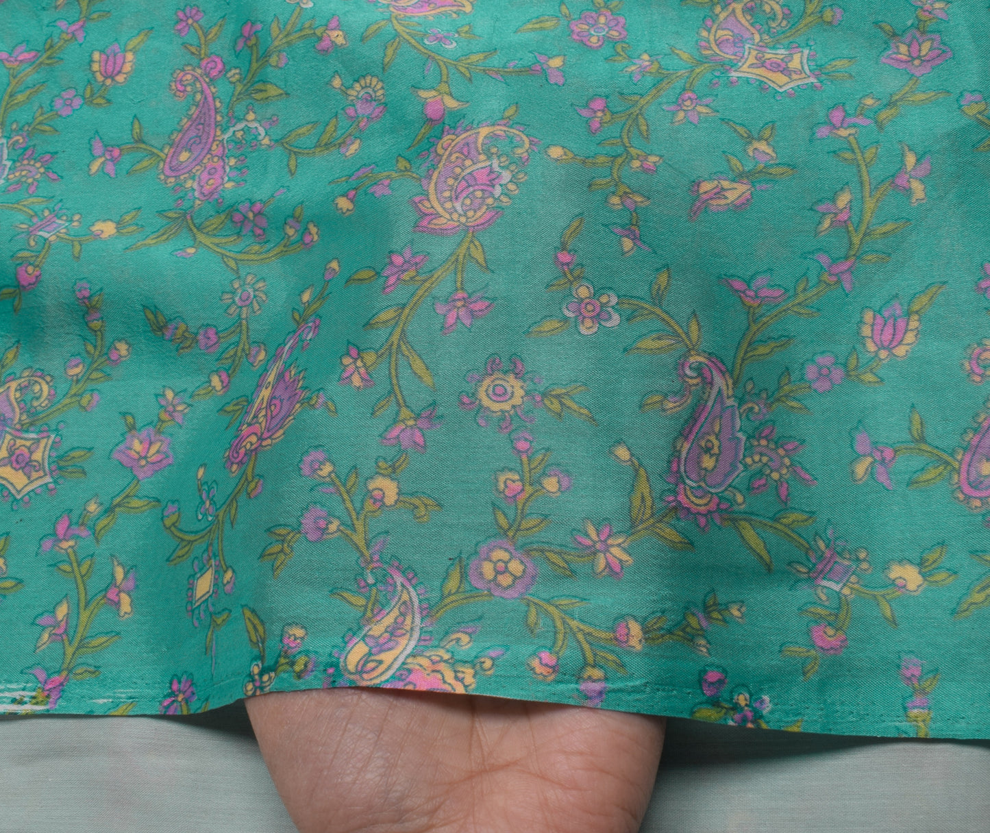 Sushila Vintage Aqua Green Saree Blend Silk Printed Floral Soft Craft Fabric