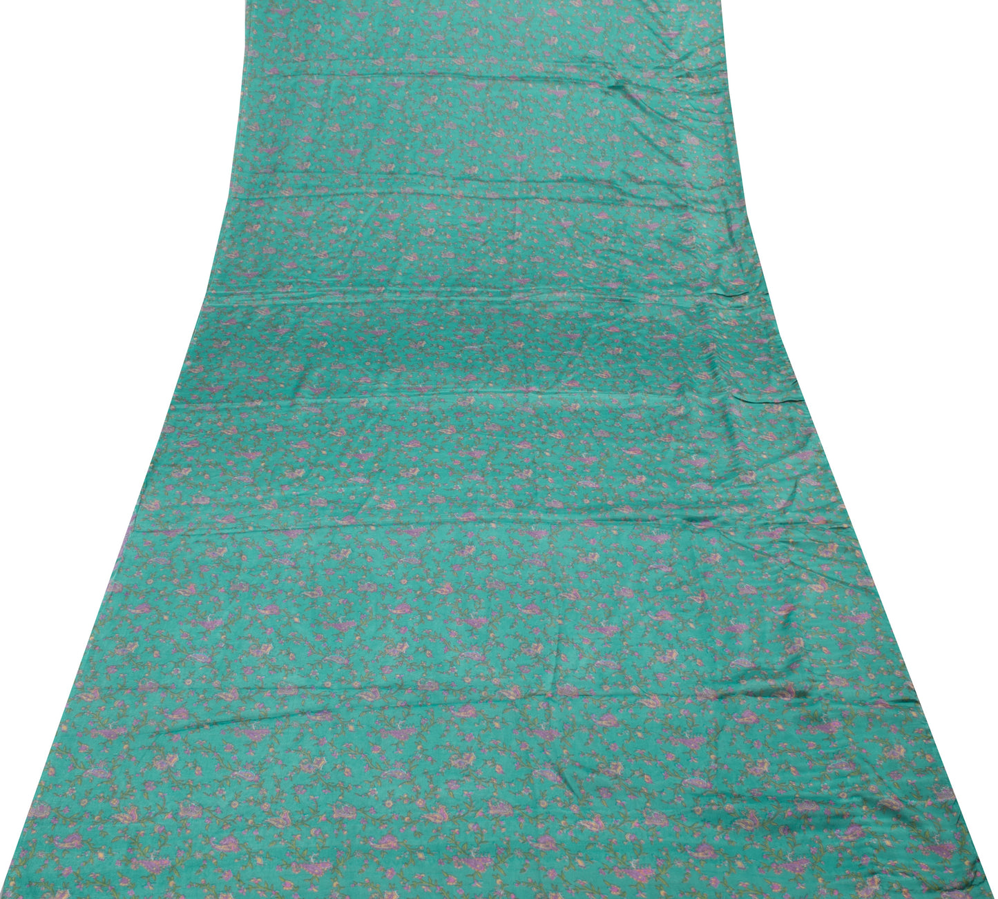 Sushila Vintage Aqua Green Saree Blend Silk Printed Floral Soft Craft Fabric