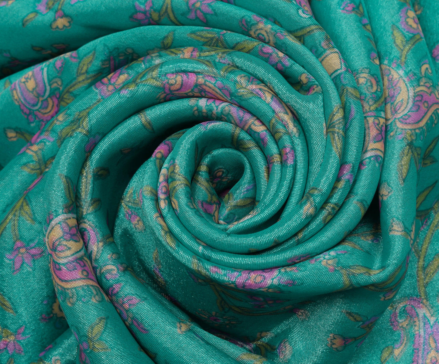 Sushila Vintage Aqua Green Saree Blend Silk Printed Floral Soft Craft Fabric