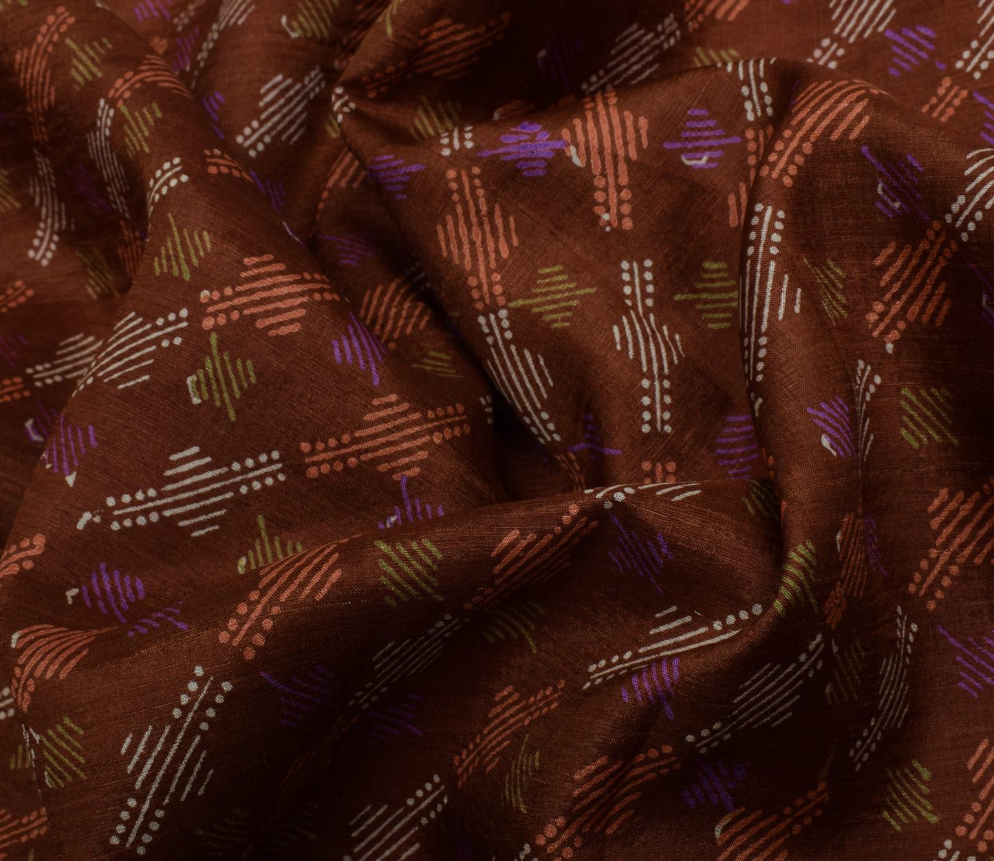 Sushila Vintage Brown Saree 100% Pure Silk Printed Floral Soft Craft Sari Fabric