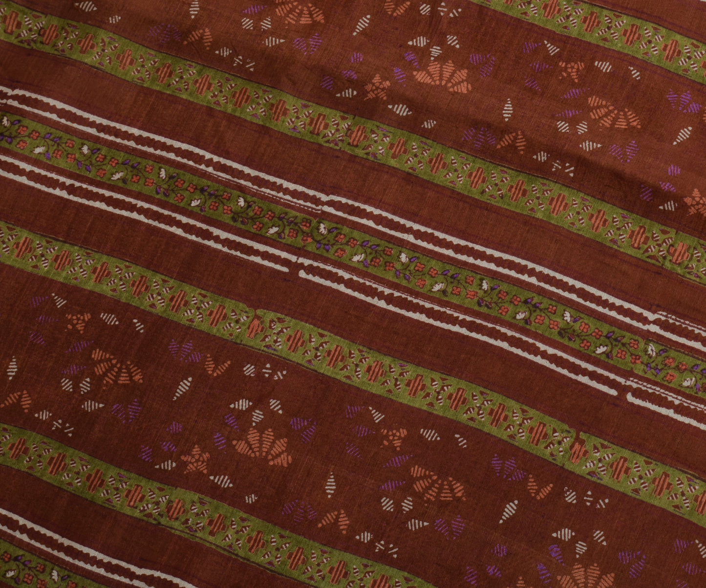 Sushila Vintage Brown Saree 100% Pure Silk Printed Floral Soft Craft Sari Fabric