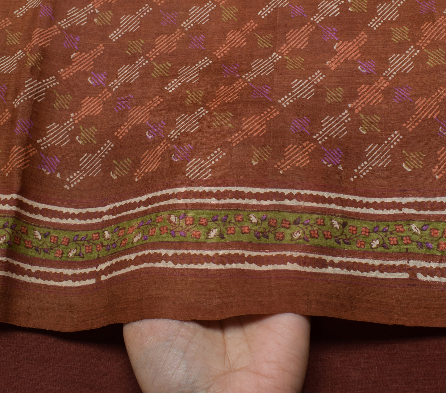 Sushila Vintage Brown Saree 100% Pure Silk Printed Floral Soft Craft Sari Fabric
