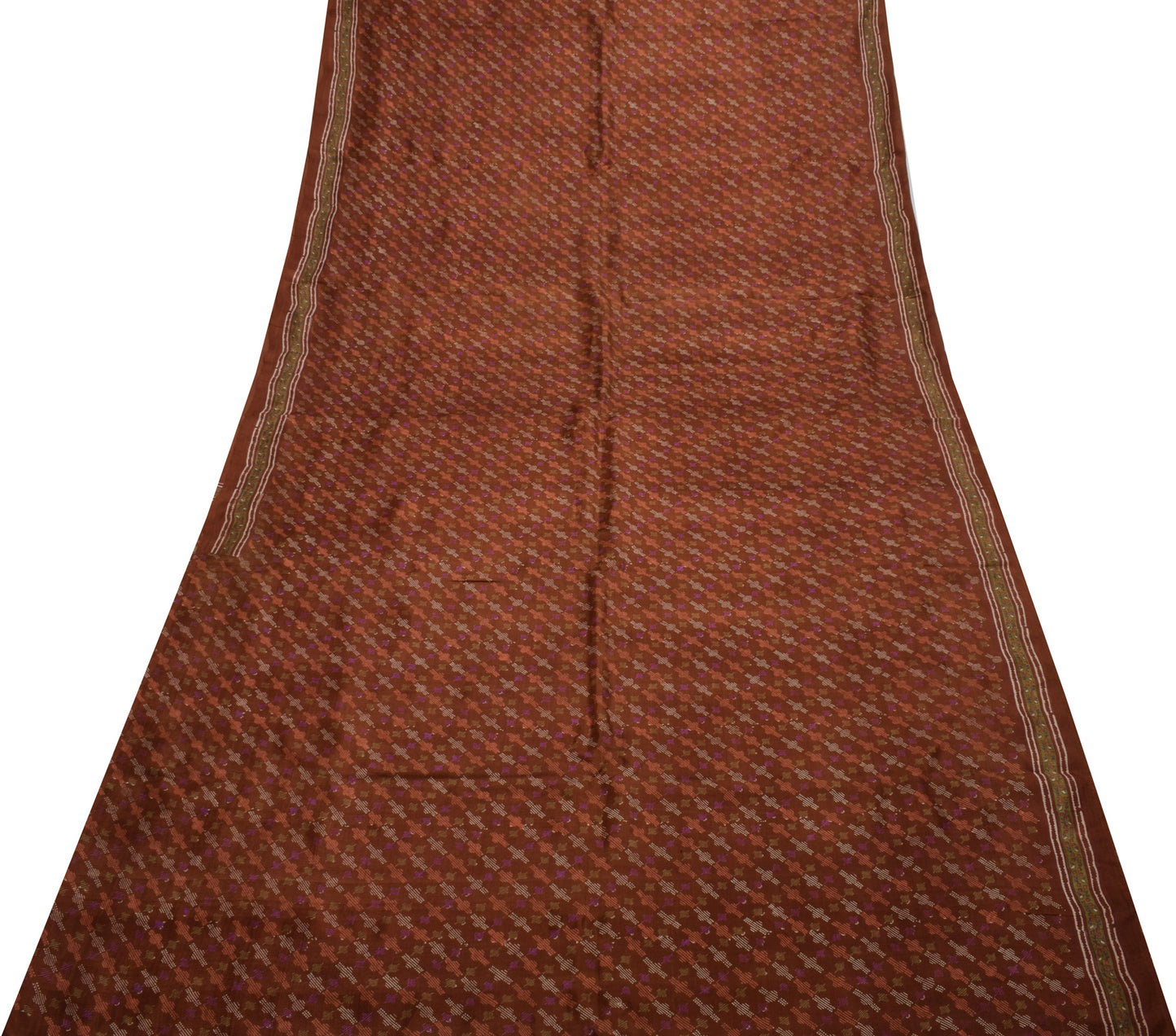 Sushila Vintage Brown Saree 100% Pure Silk Printed Floral Soft Craft Sari Fabric