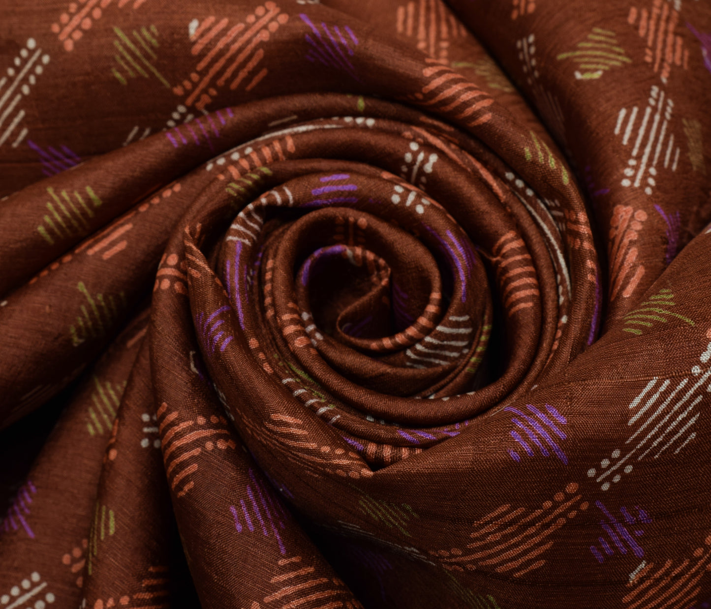 Sushila Vintage Brown Saree 100% Pure Silk Printed Floral Soft Craft Sari Fabric