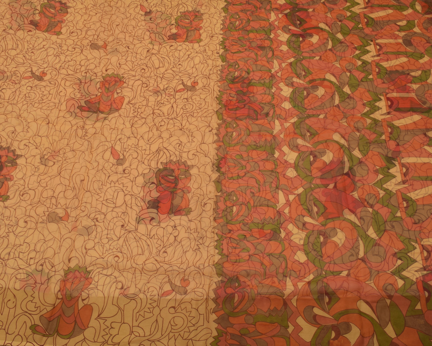 Sushila Vintage Brown Saree Pure Chiffon Silk Printed 5 Yard Soft Sari Fabric