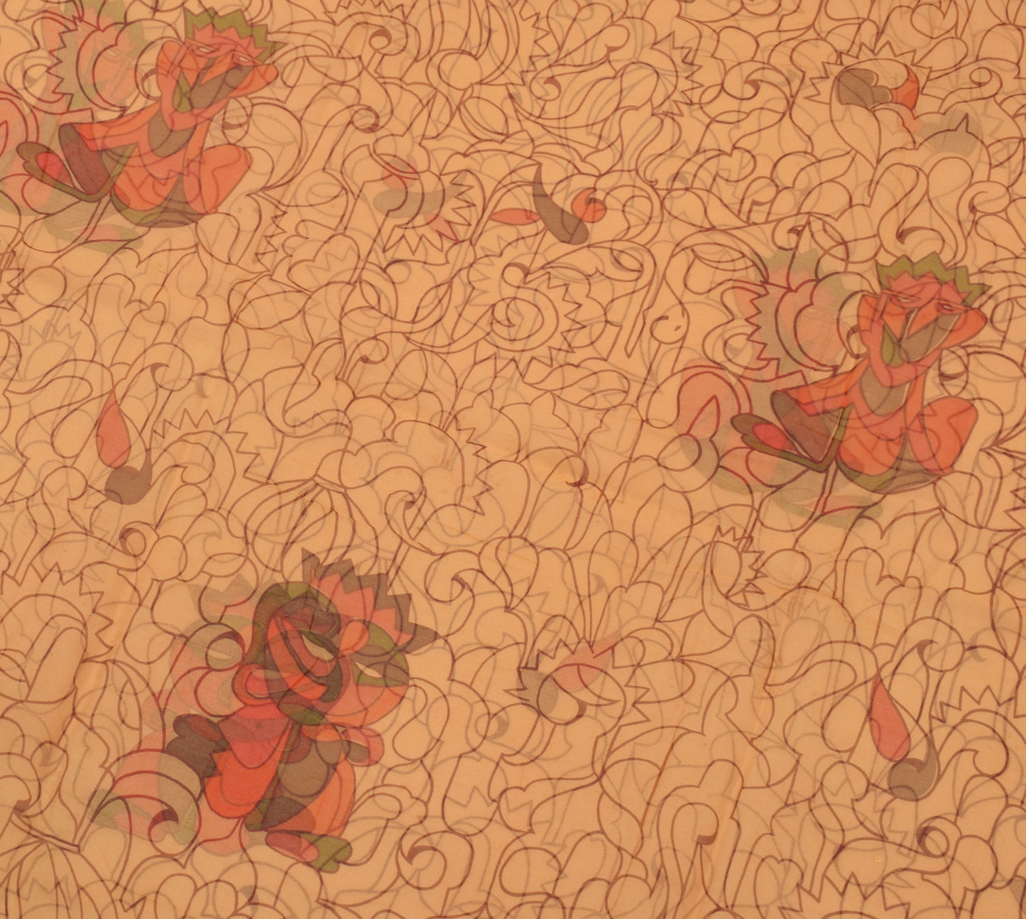 Sushila Vintage Brown Saree Pure Chiffon Silk Printed 5 Yard Soft Sari Fabric