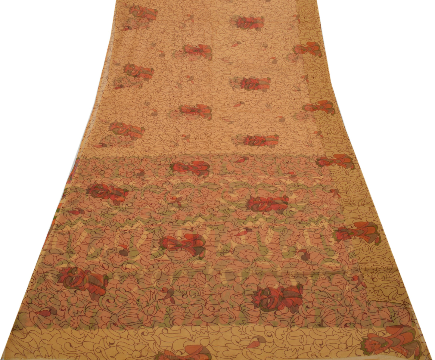 Sushila Vintage Brown Saree Pure Chiffon Silk Printed 5 Yard Soft Sari Fabric