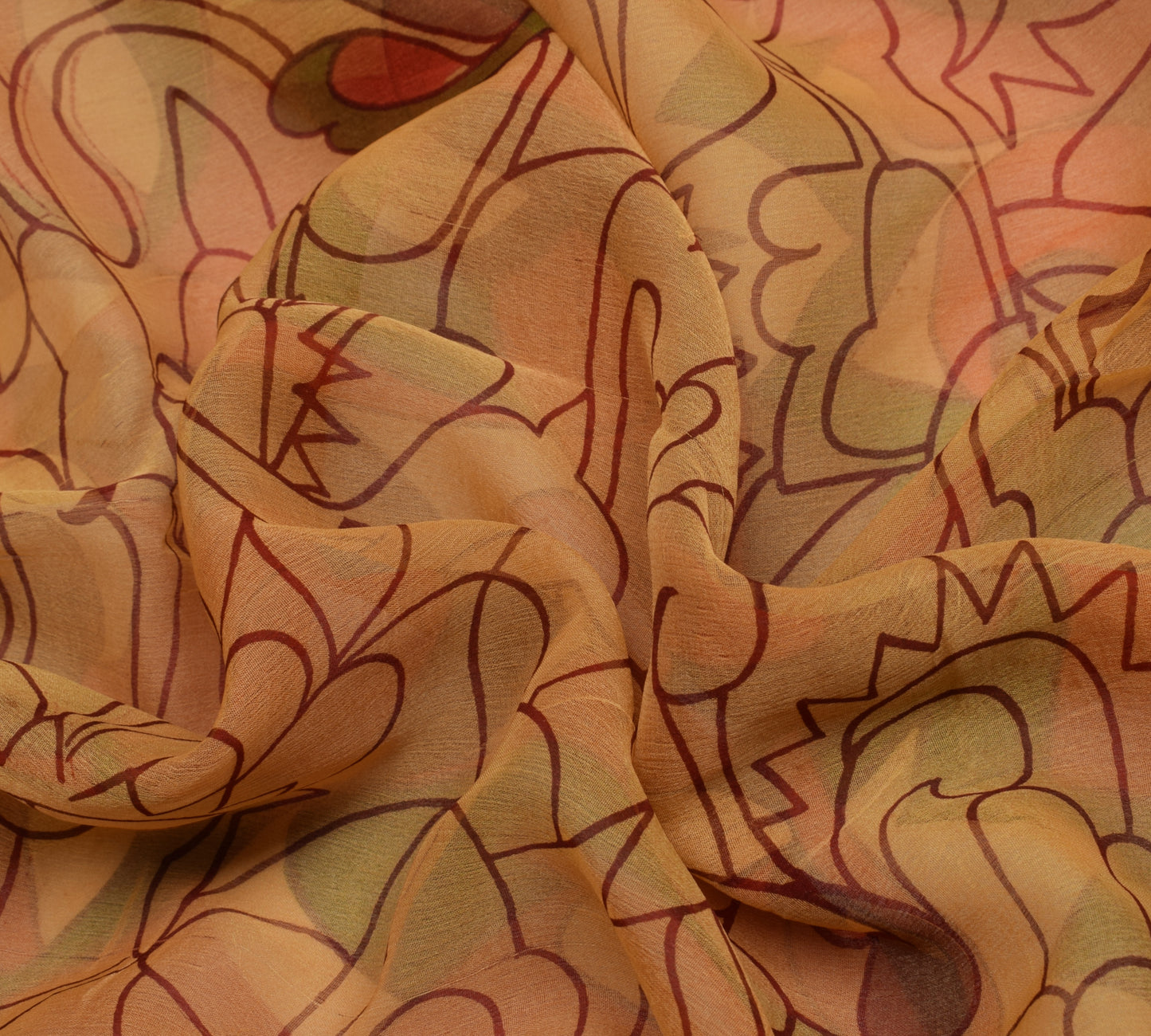 Sushila Vintage Brown Saree Pure Chiffon Silk Printed 5 Yard Soft Sari Fabric
