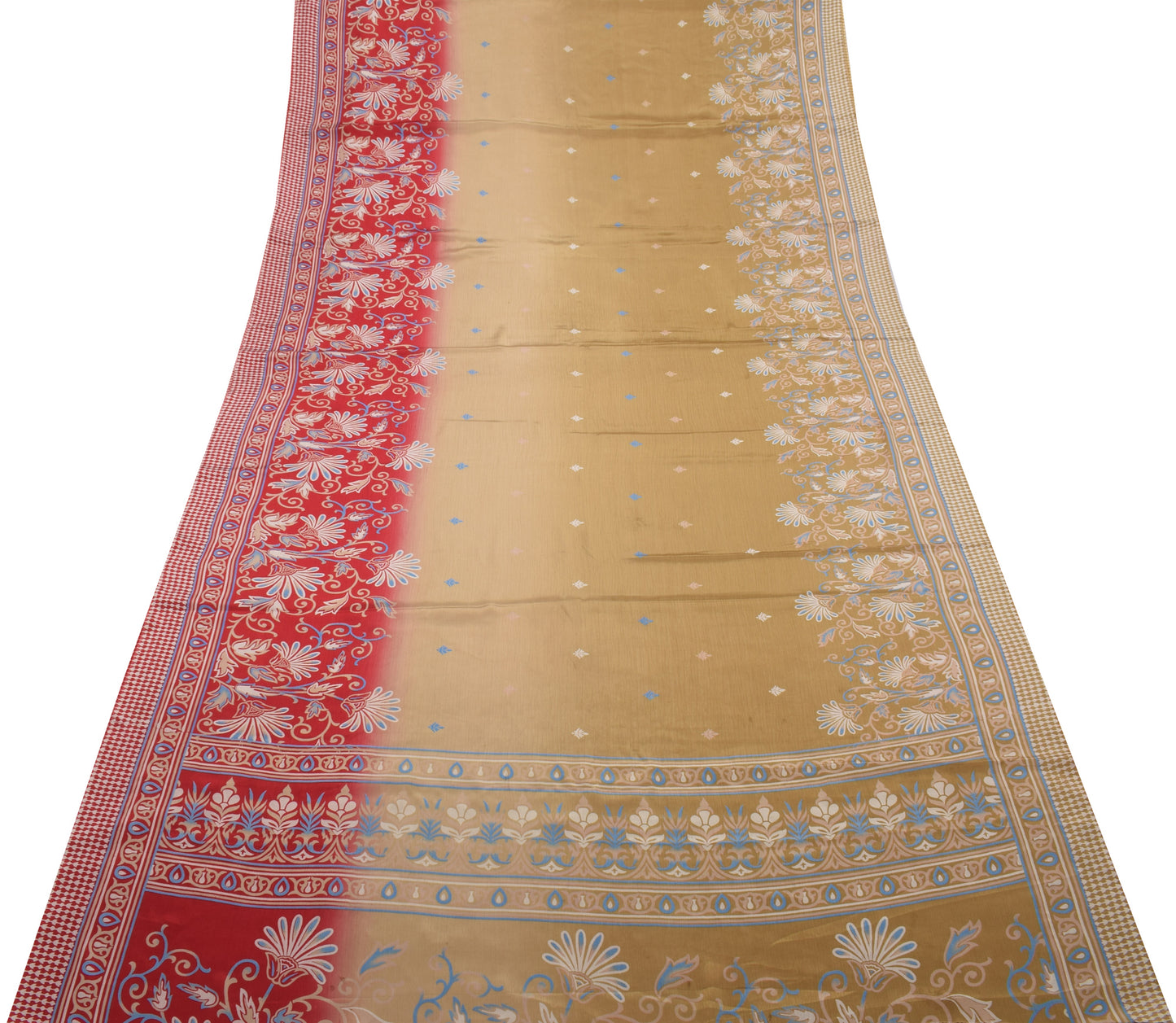 Sushila Vintage Brown Saree Blend Silk Printed Floral 5 Yard Soft Craft Fabric