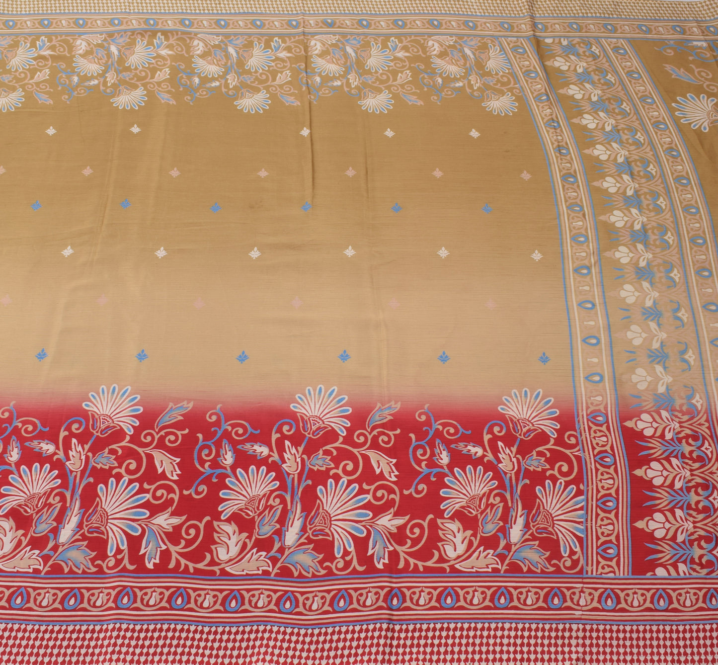 Sushila Vintage Brown Saree Blend Silk Printed Floral 5 Yard Soft Craft Fabric