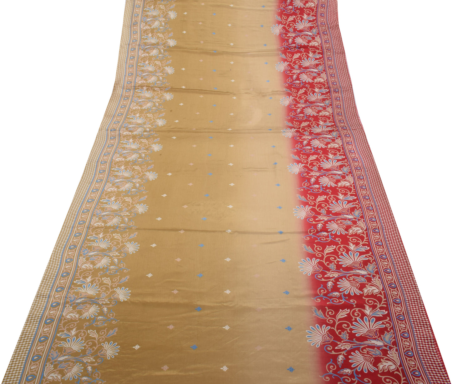 Sushila Vintage Brown Saree Blend Silk Printed Floral 5 Yard Soft Craft Fabric