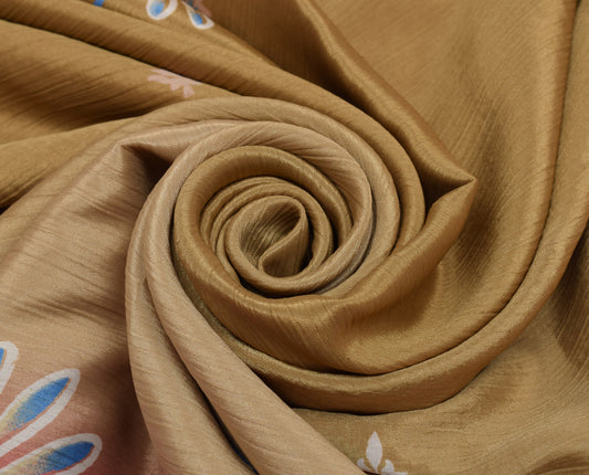 Sushila Vintage Brown Saree Blend Silk Printed Floral 5 Yard Soft Craft Fabric