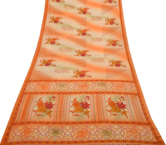 Sushila Vintage Indian Saree Blend Silk Printed Floral Soft Craft 5 Yard Fabric