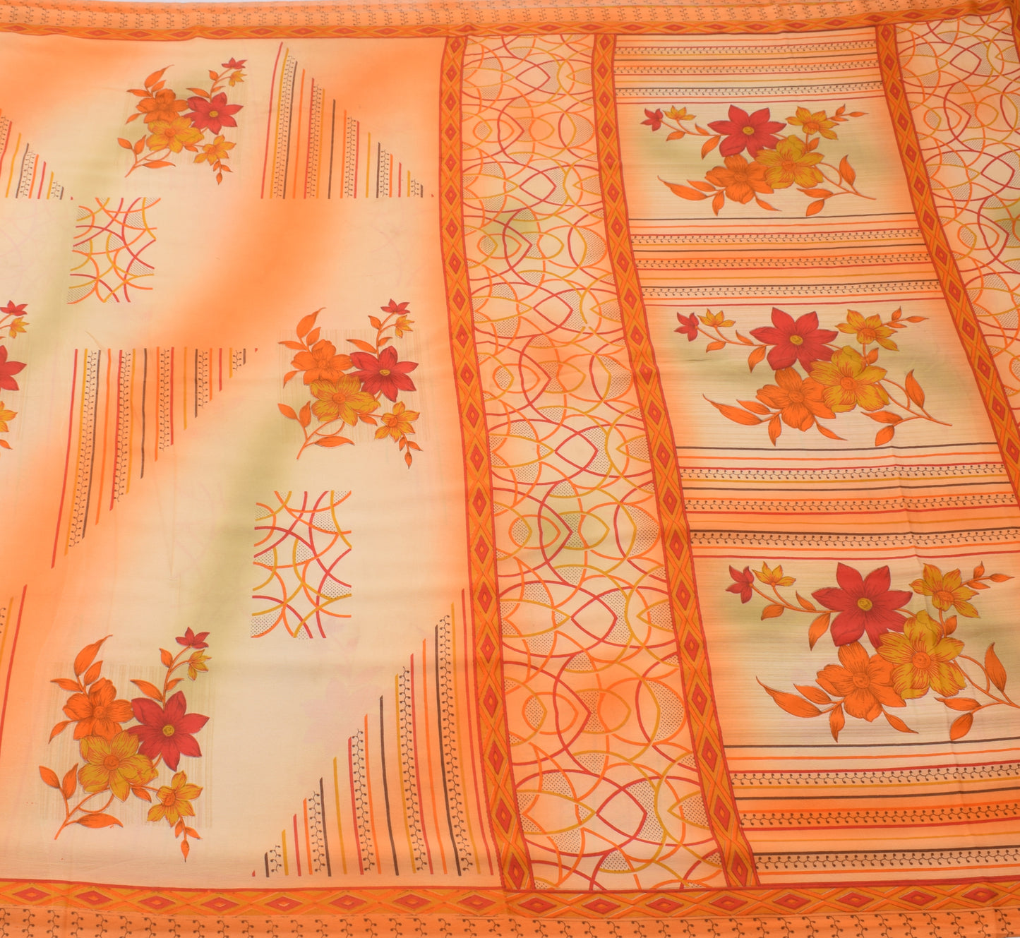 Sushila Vintage Indian Saree Blend Silk Printed Floral Soft Craft 5 Yard Fabric