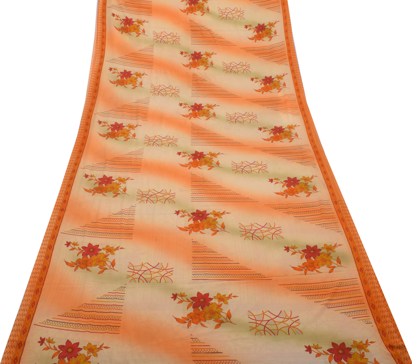 Sushila Vintage Indian Saree Blend Silk Printed Floral Soft Craft 5 Yard Fabric