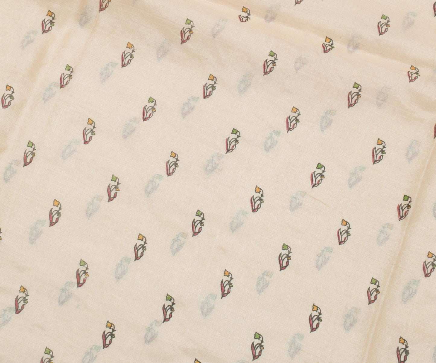 Sushila Vintage Cream Saree 100% Pure Silk Printed Floral 5 YD Soft Craft Fabric