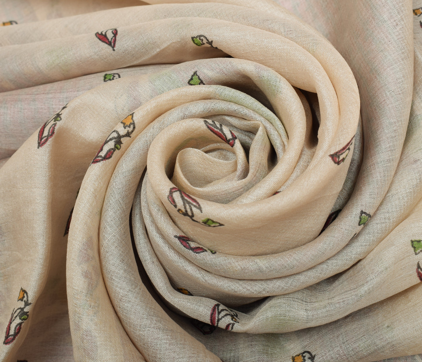 Sushila Vintage Cream Saree 100% Pure Silk Printed Floral 5 YD Soft Craft Fabric
