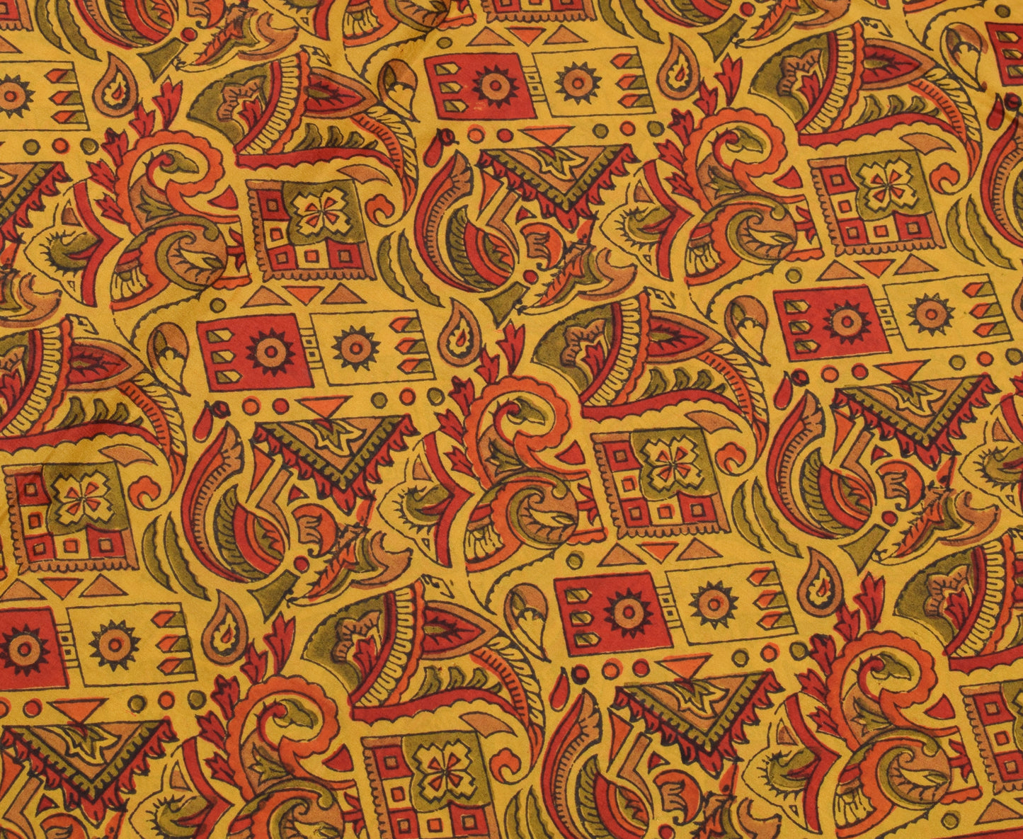 Sushila Vintage Mustard Sari 100% Pure Silk Hand Block Printed Soft Craft Fabric