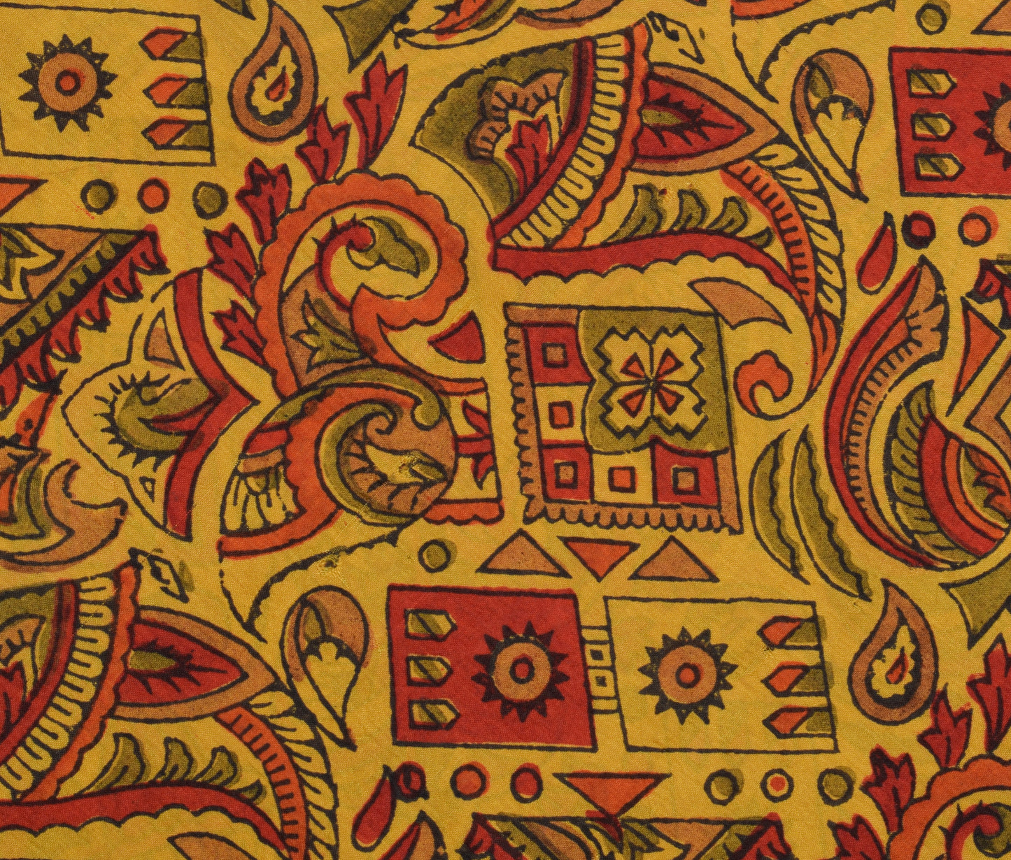 Sushila Vintage Mustard Sari 100% Pure Silk Hand Block Printed Soft Craft Fabric