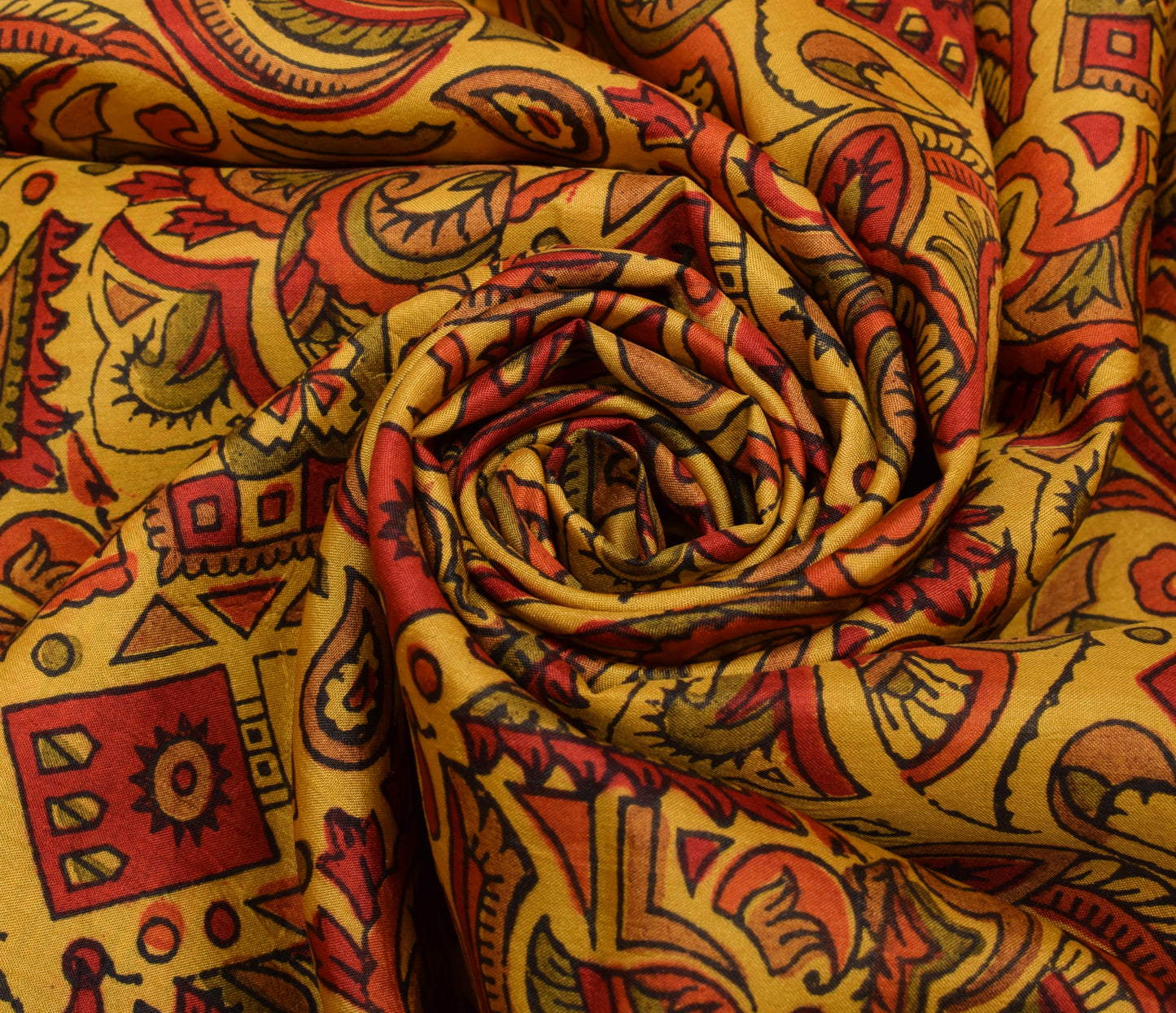 Sushila Vintage Mustard Sari 100% Pure Silk Hand Block Printed Soft Craft Fabric