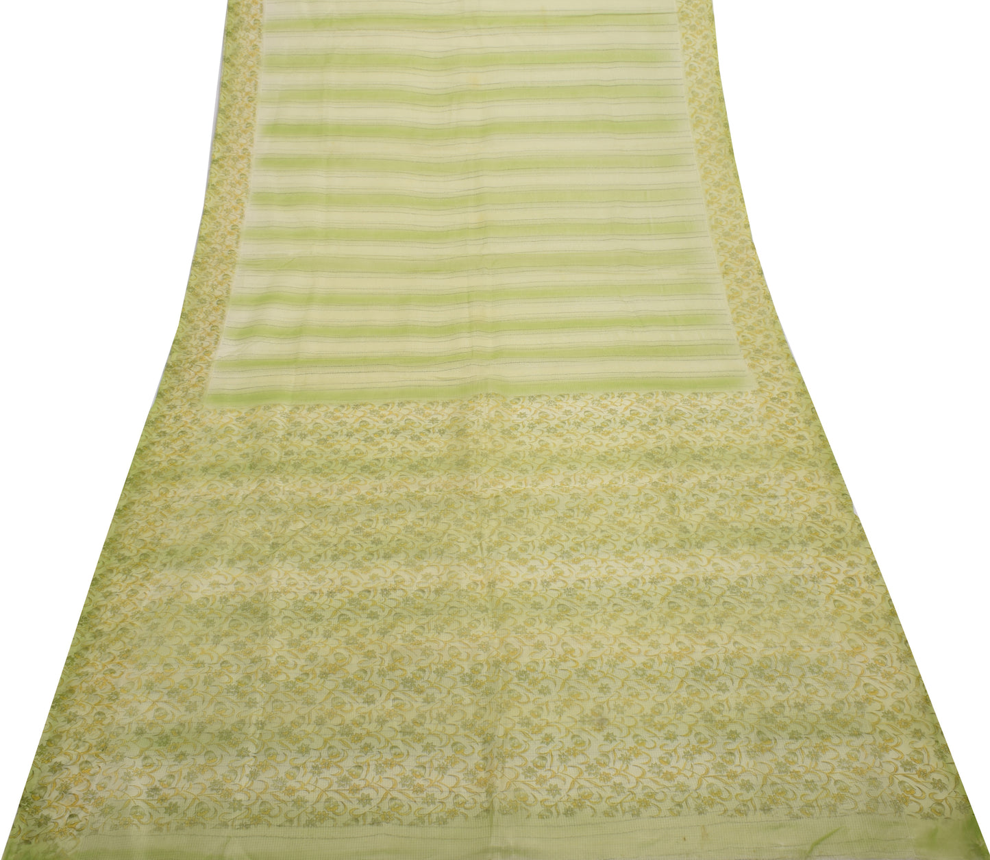 Sushila Vintage Green Indian Saree 100% Pure Silk Printed Floral Craft Fabric