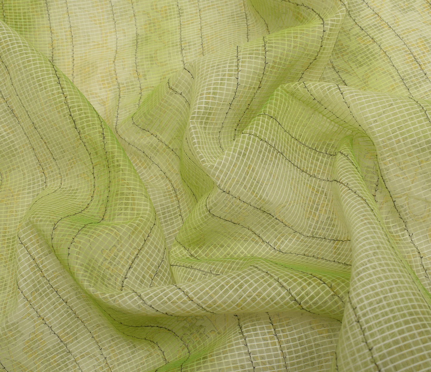 Sushila Vintage Green Indian Saree 100% Pure Silk Printed Floral Craft Fabric