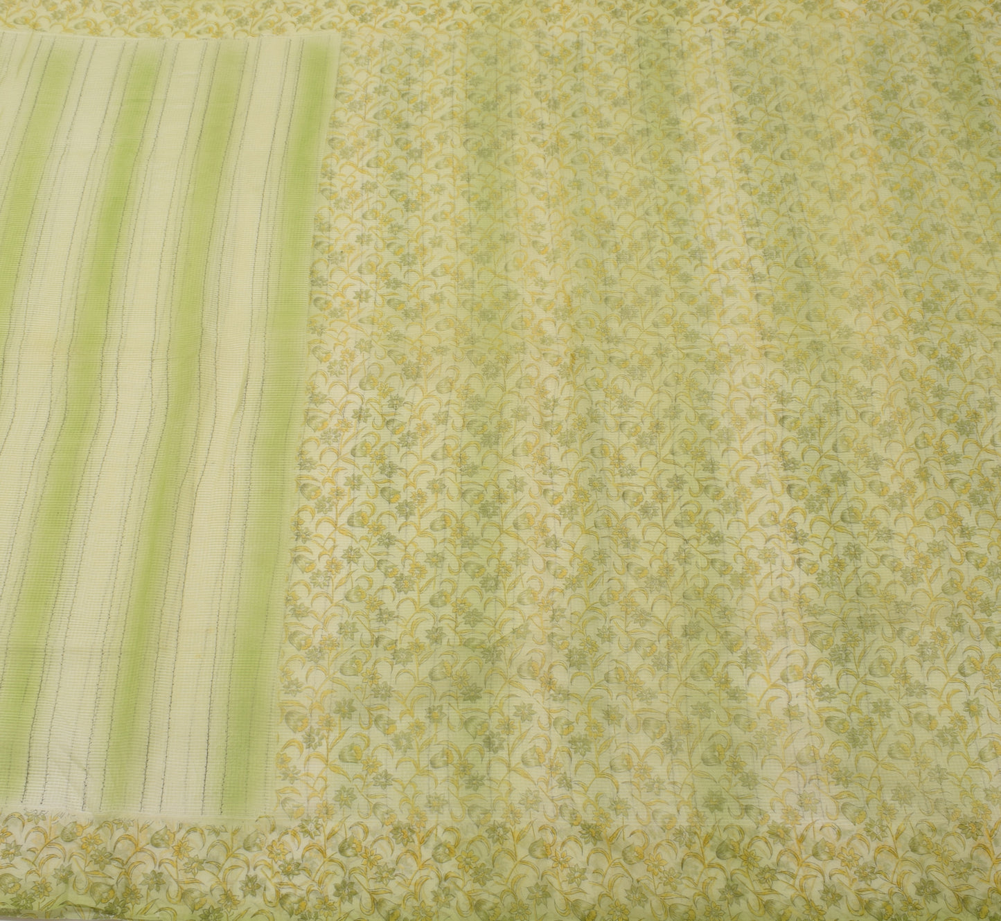 Sushila Vintage Green Indian Saree 100% Pure Silk Printed Floral Craft Fabric