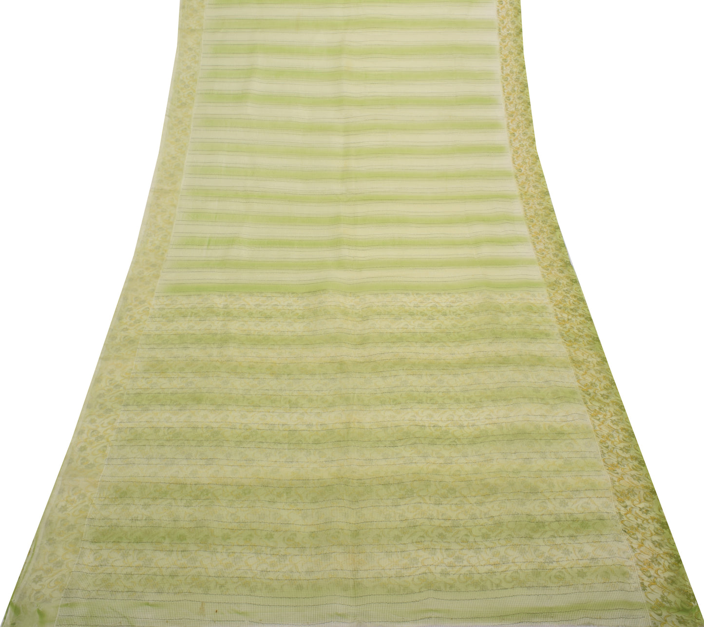 Sushila Vintage Green Indian Saree 100% Pure Silk Printed Floral Craft Fabric