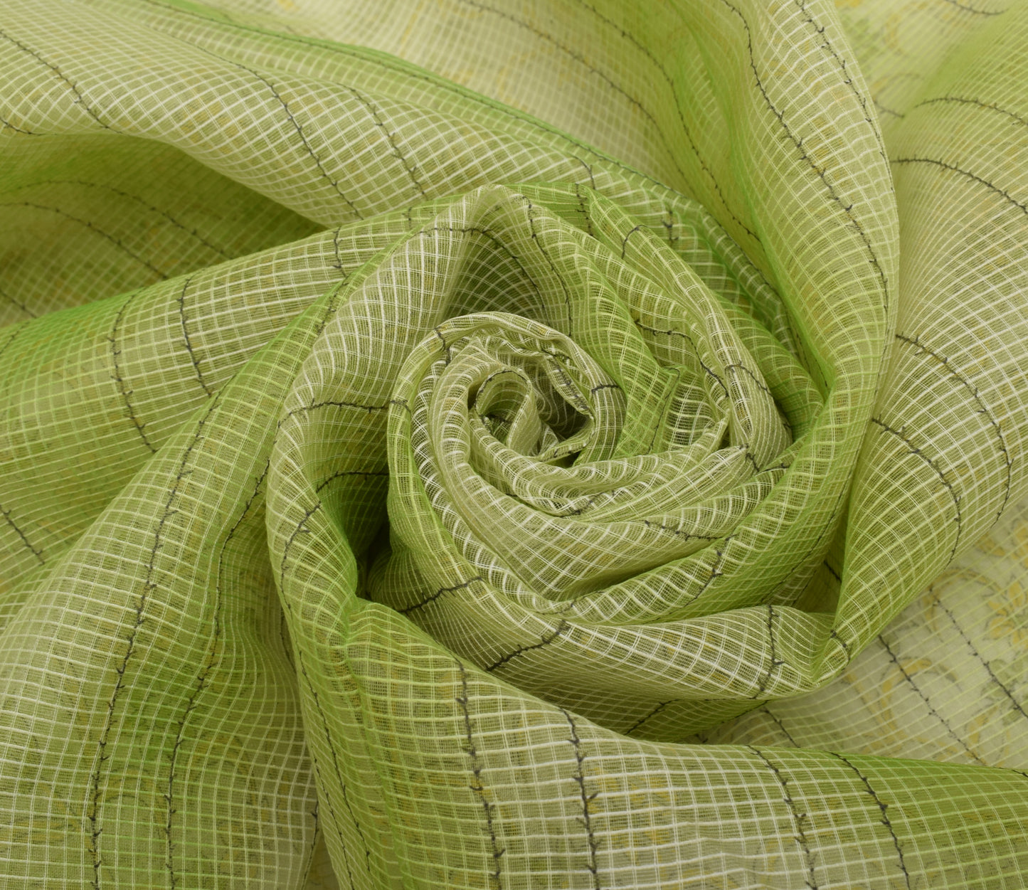 Sushila Vintage Green Indian Saree 100% Pure Silk Printed Floral Craft Fabric