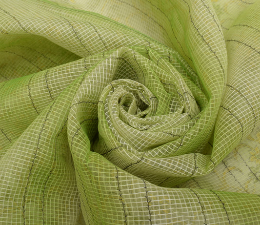 Sushila Vintage Green Indian Saree 100% Pure Silk Printed Floral Craft Fabric