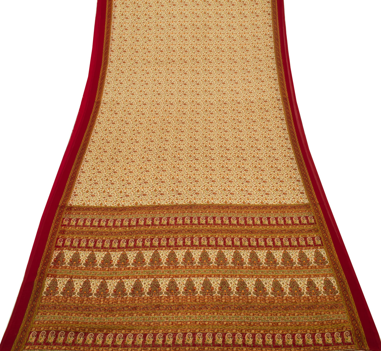 Sushila Vintage Cream Saree Blend  Chiffon Silk Printed Floral Soft Craft Fabric