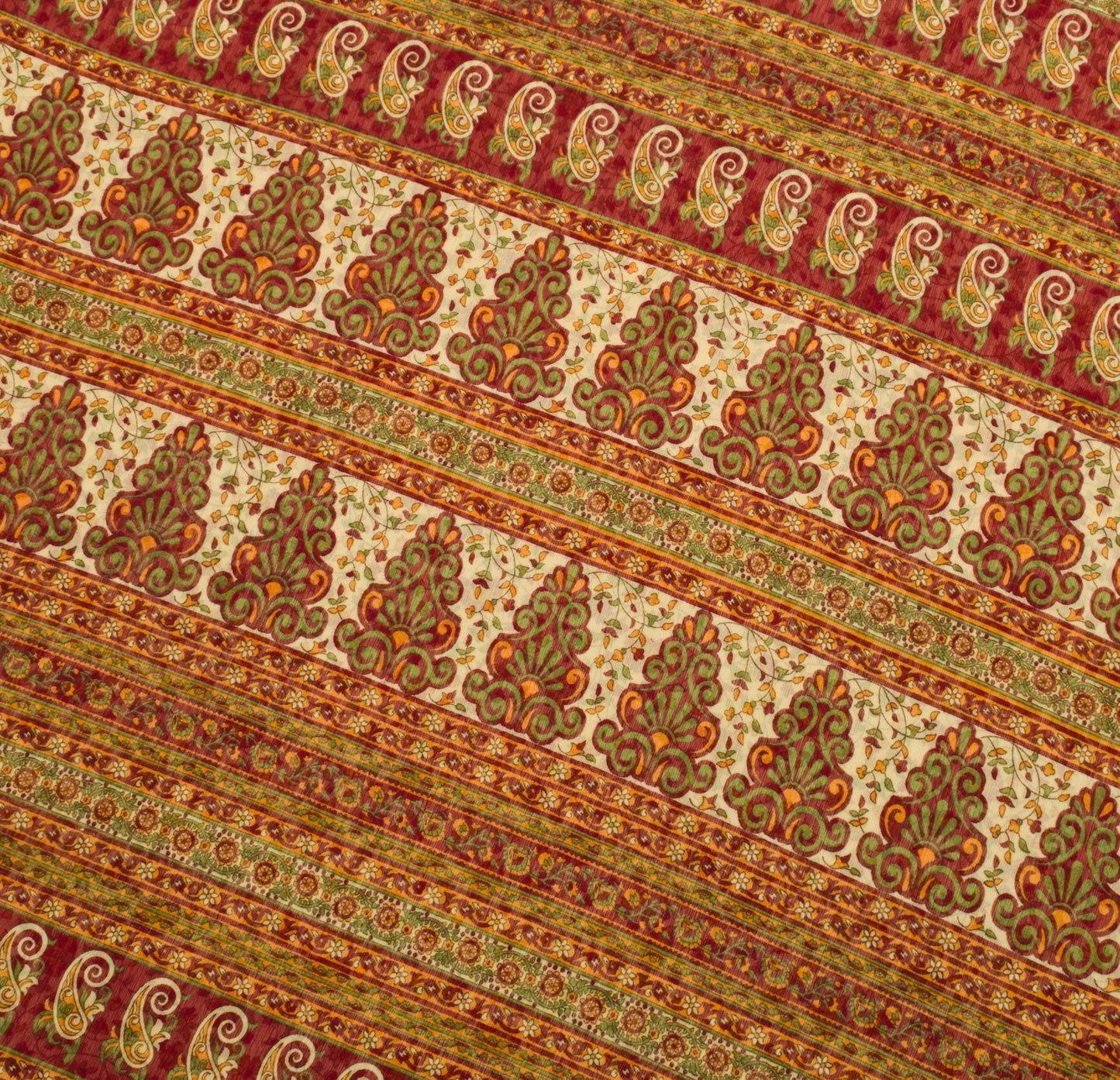 Sushila Vintage Cream Saree Blend  Chiffon Silk Printed Floral Soft Craft Fabric