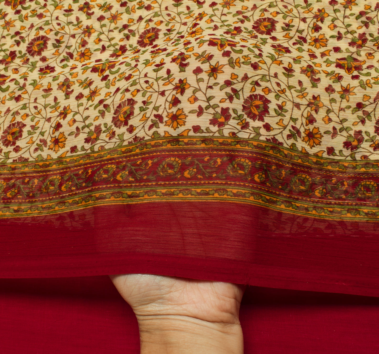 Sushila Vintage Cream Saree Blend  Chiffon Silk Printed Floral Soft Craft Fabric