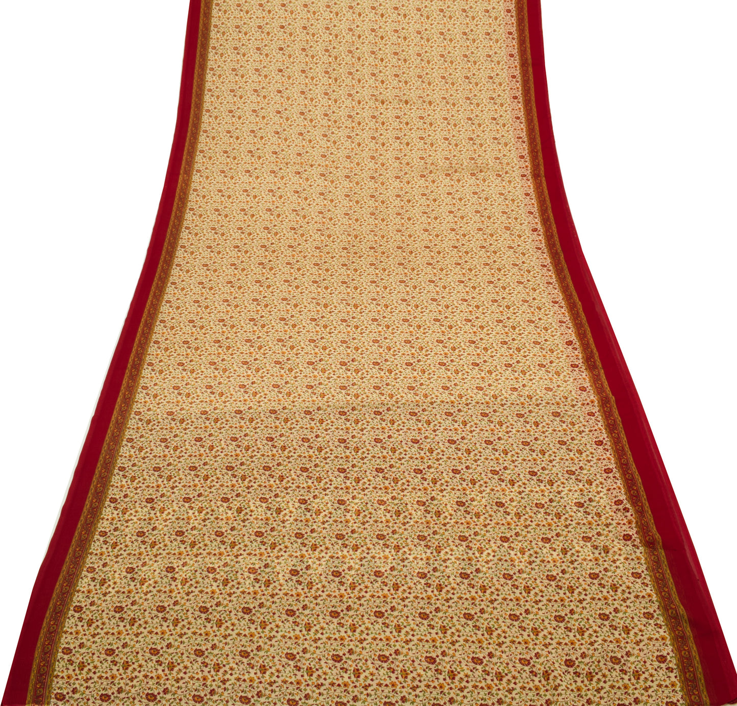 Sushila Vintage Cream Saree Blend  Chiffon Silk Printed Floral Soft Craft Fabric